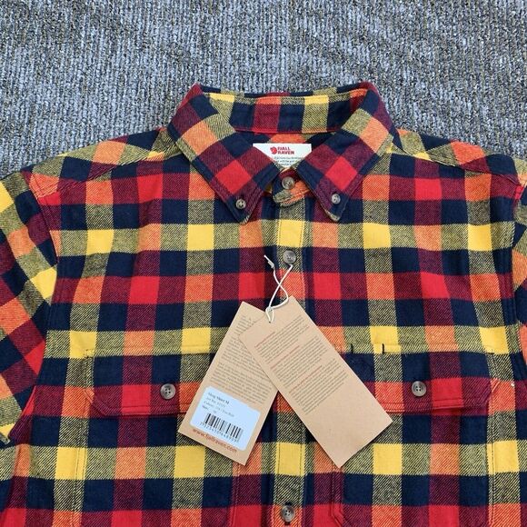 Fjallraven Flannel Shirt Mens Large Red Plaid Skog Slim Fit Long Sleeve Outdoor - Picture 5 of 10